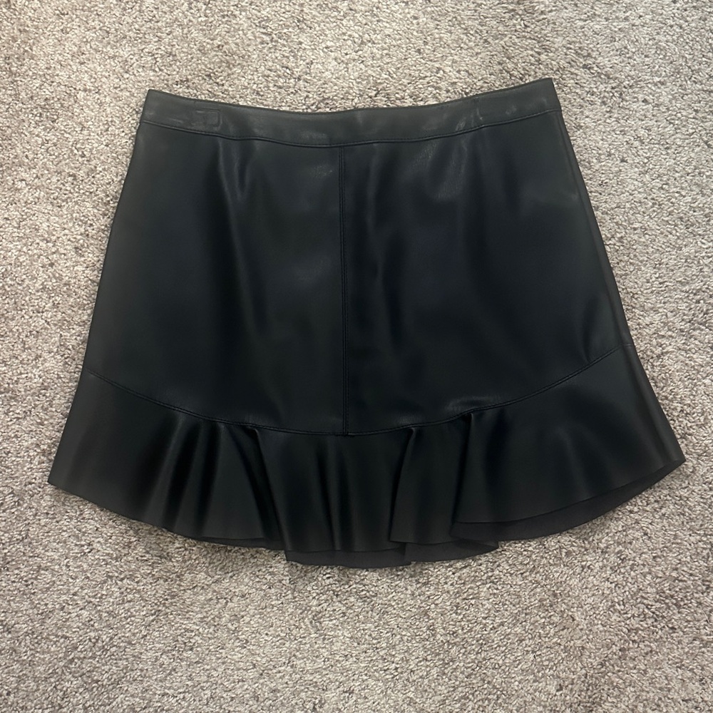 Black Faux Leather Ruffle Hem Mini Skirt